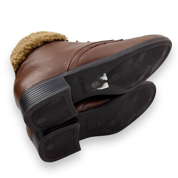 90's LIZ BAKER brown leather shearling cuff ankle boots - Picture 6 of 13